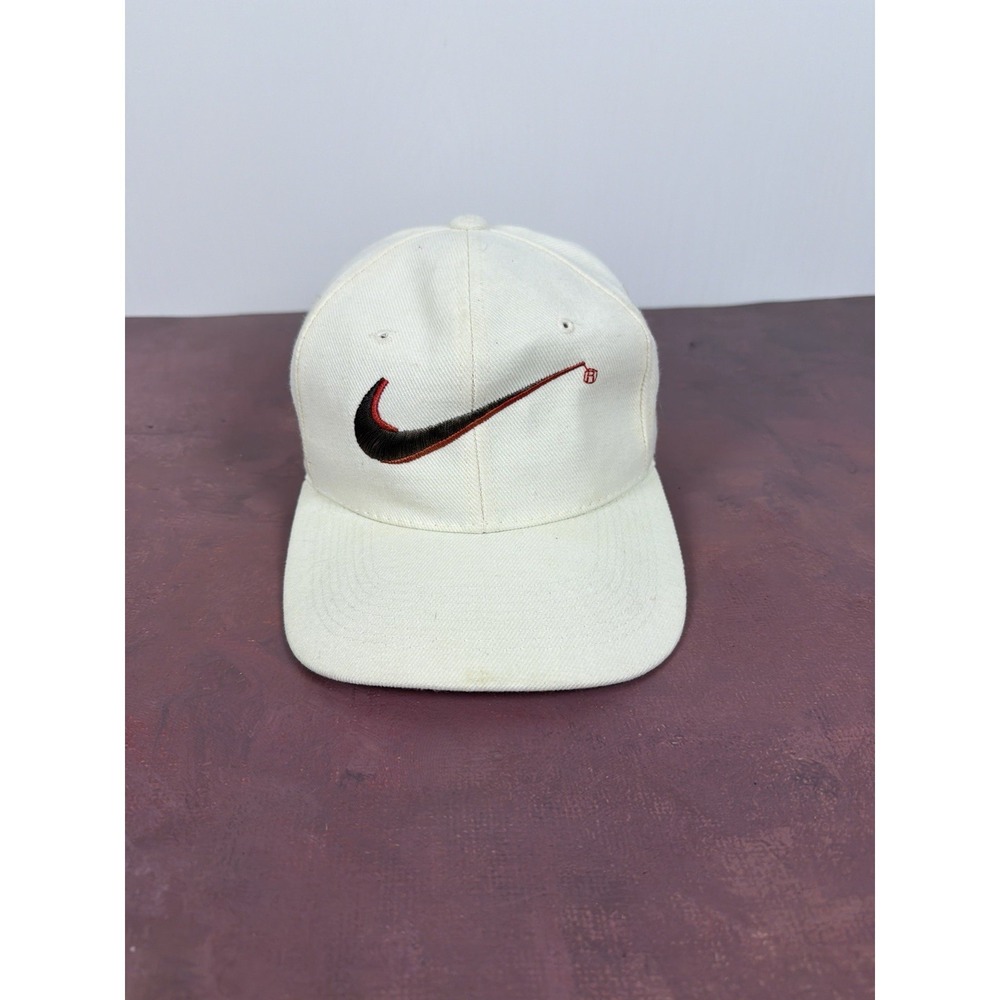 Nike‎ Vintage Swoosh Snapback Hat White Green Brim Logo Adjustable Cap